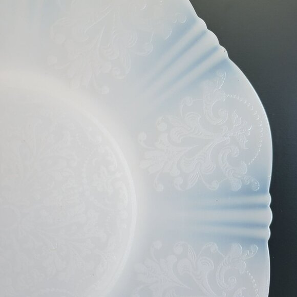 MacBeth-Evans White Opalescent Depression Glass Chop Plate c.1930-36, Embossed - Picture 5 of 10